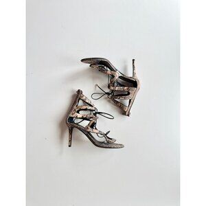 NICHOLAS KIRKWOOD Serafin Snake Leather Lace Up Strappy Cage Sandals, Size 36.5